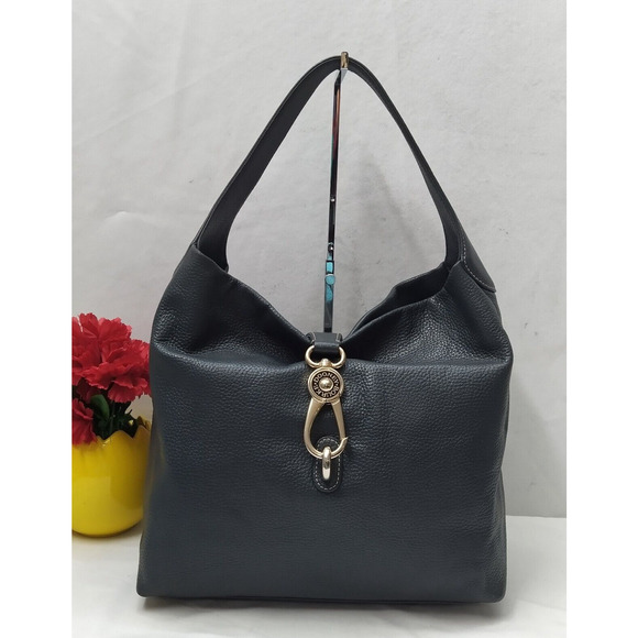 Dooney & Bourke Belvedere Lock Midnight Blue Pebbled Leather Hobo Shoulder Bag - Picture 1 of 16